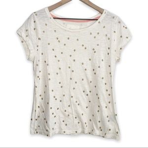 Boden Glitter Spot Scoop Neck Polka Dot Tee T-Shirt Large Cream Gold Slub Knit
